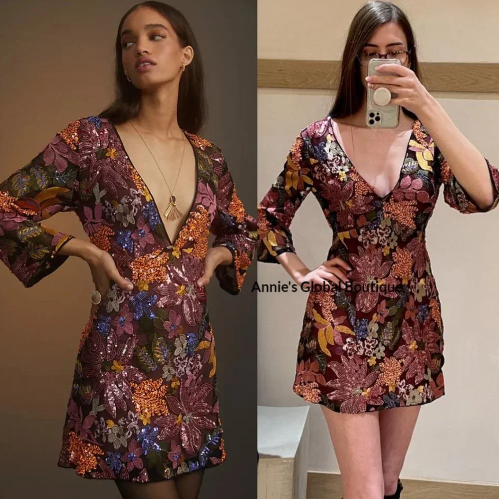 RARE NWT ANTHROPOLOGIE Sequined Embroidered Cut-Out Mini Dress. Size 20W - Picture 3 of 16